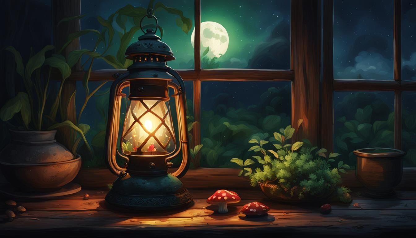 Whimsical Lantern Scene in Hyperrealistic Art