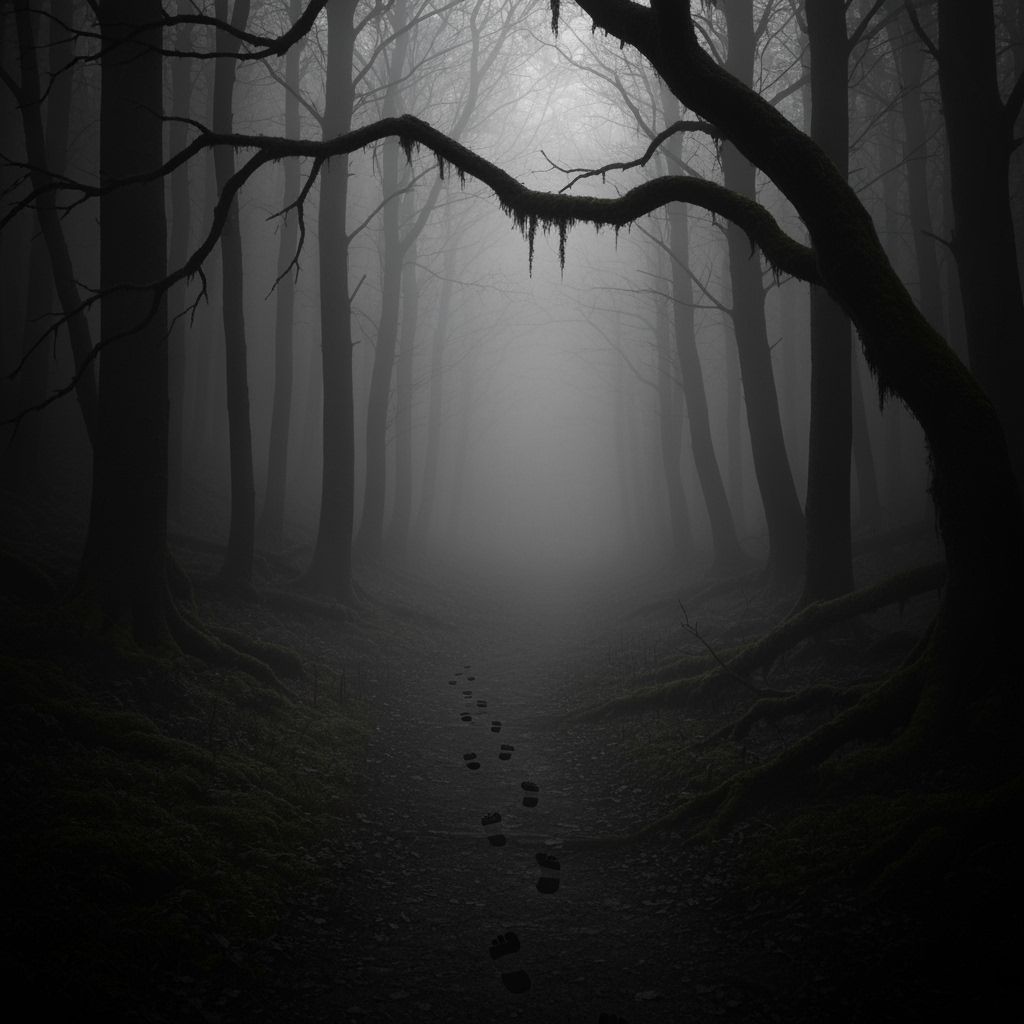 Spooky Foggy Forest Path in Dark Fantasy Style