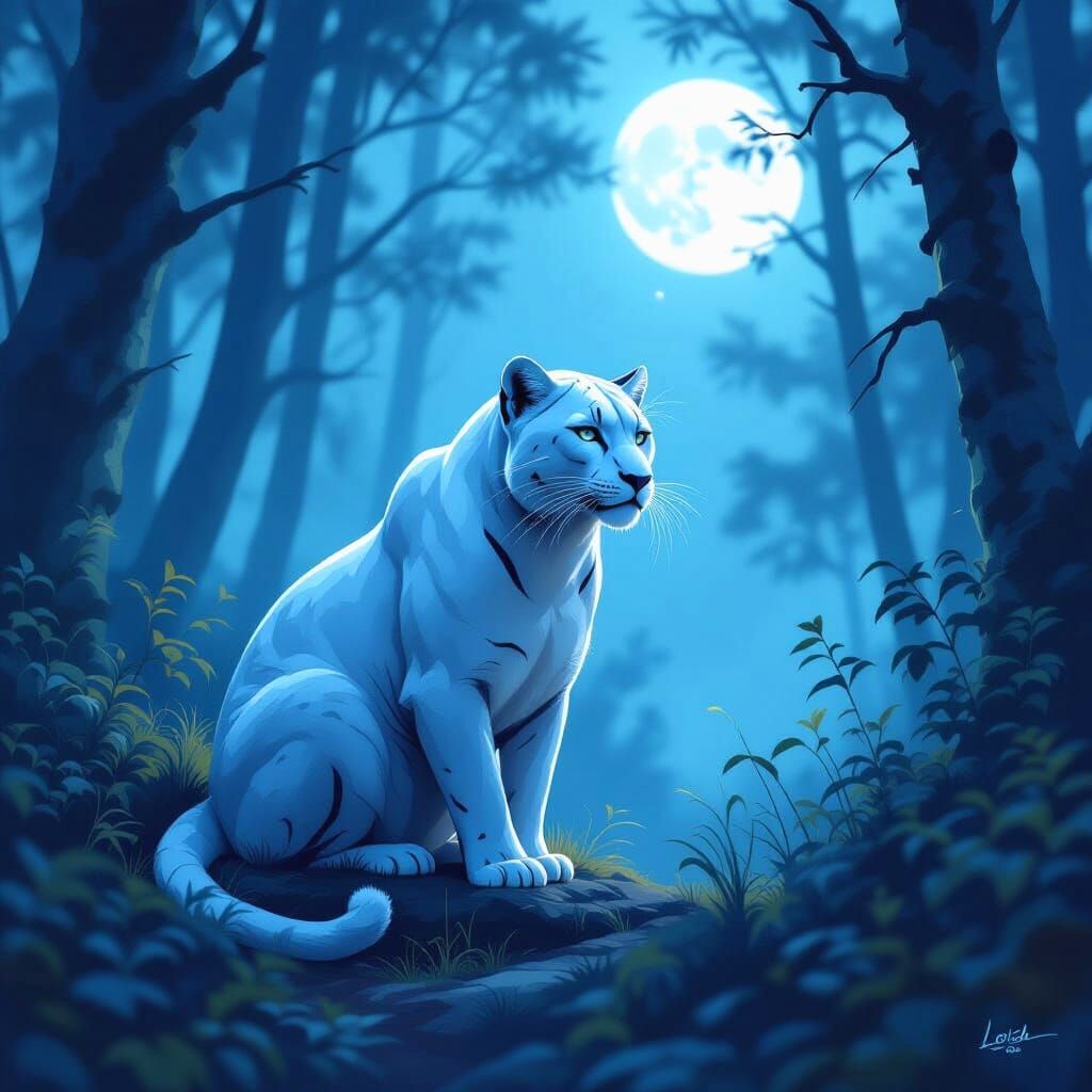 Majestic White Panther in Realistic Style