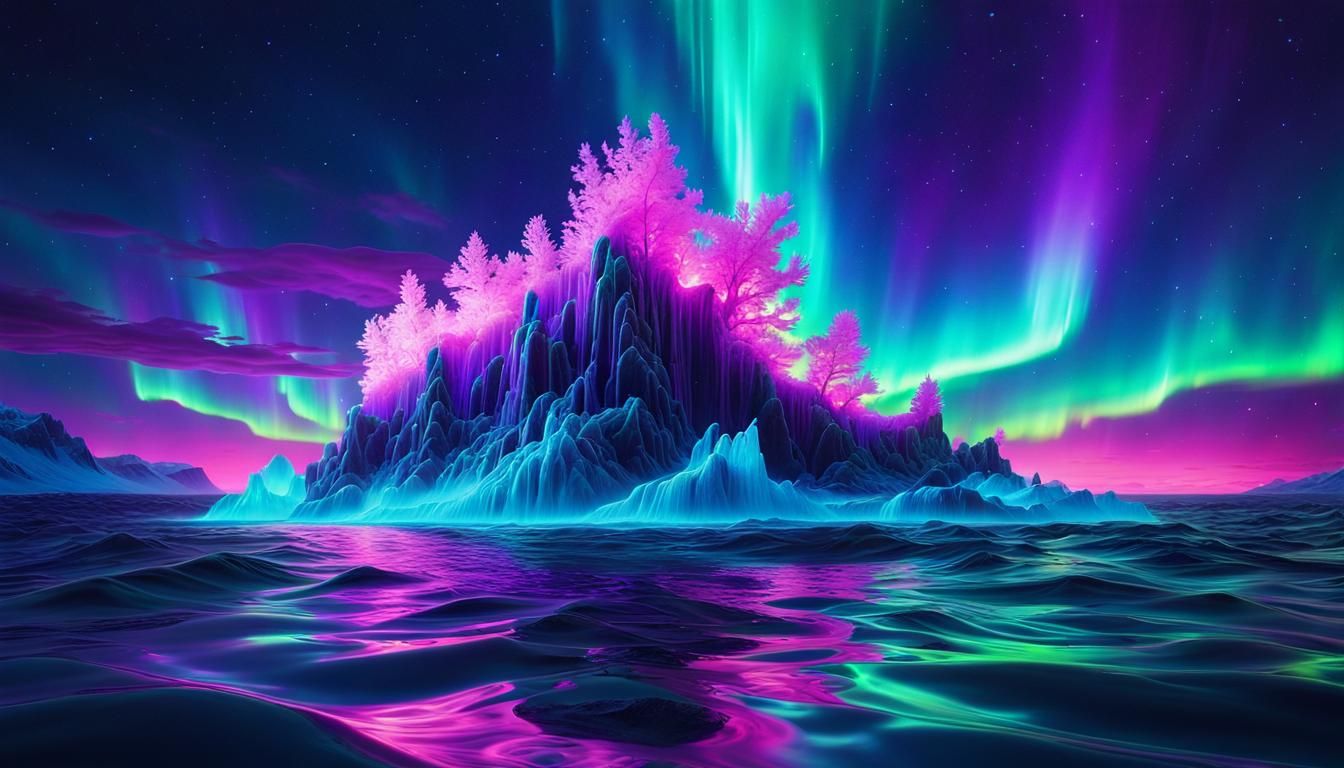 Neon Microbe Radiates Under Northern Lights