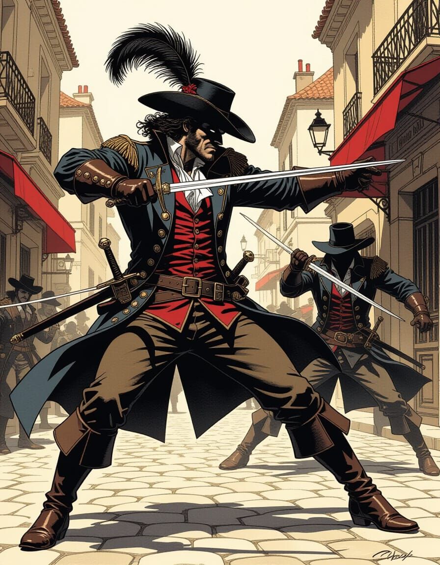 Cyrano de Bergerac Dueling in Dramatic Chiaroscuro