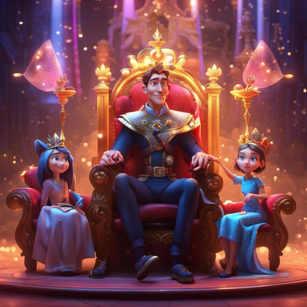 Regal Prince Surrounded by Enchanted Beauty in Vibrant Digit...