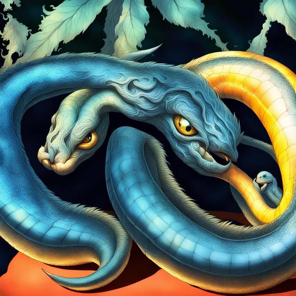 Moonlit Serpents in Mystic Embrace
