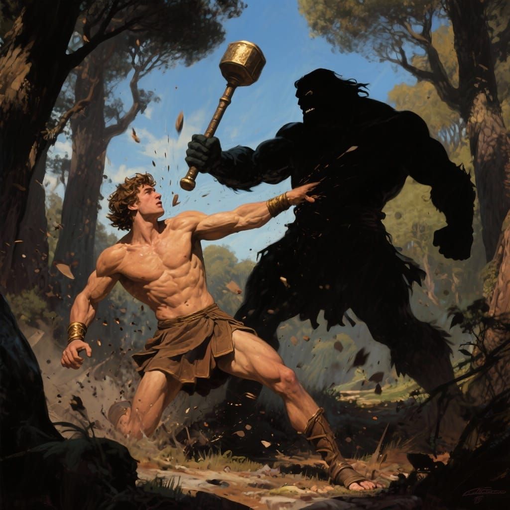 Ancient Greek Hero Theseus Struck Down by Giant