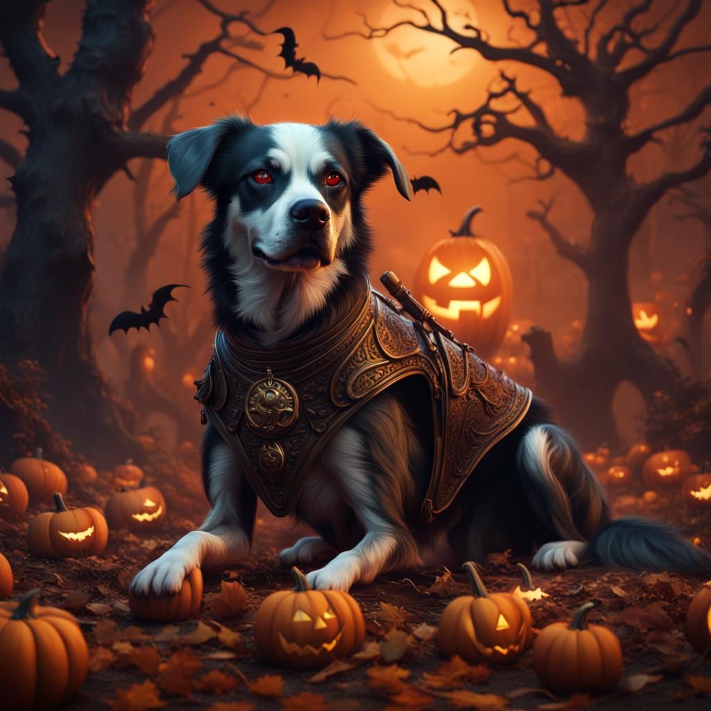 Fantastical Halloween Canine in Vibrant Matte Painting
