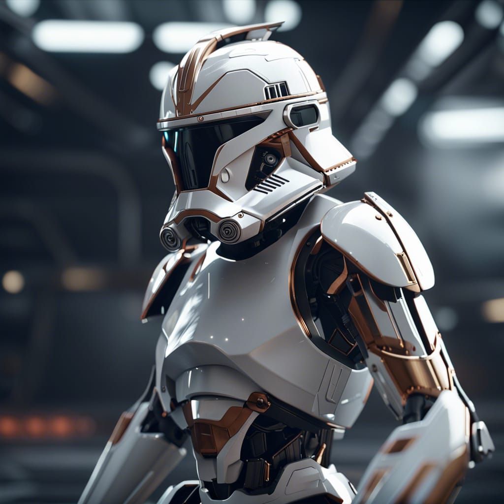 Epic Sci-Fi Clone Trooper in Polished Metal Armor