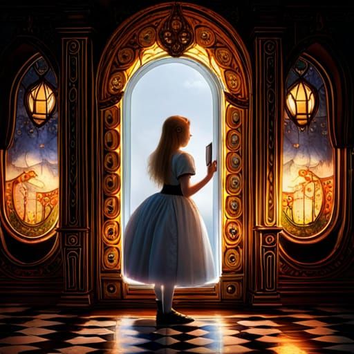 Ethereal Alice Escapes Whimsical Wonderland through Ornate M...