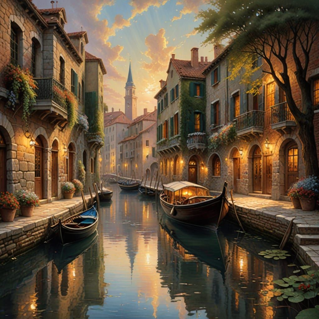 Traditional Venetian Boat Masterpiece Watercolor Painting