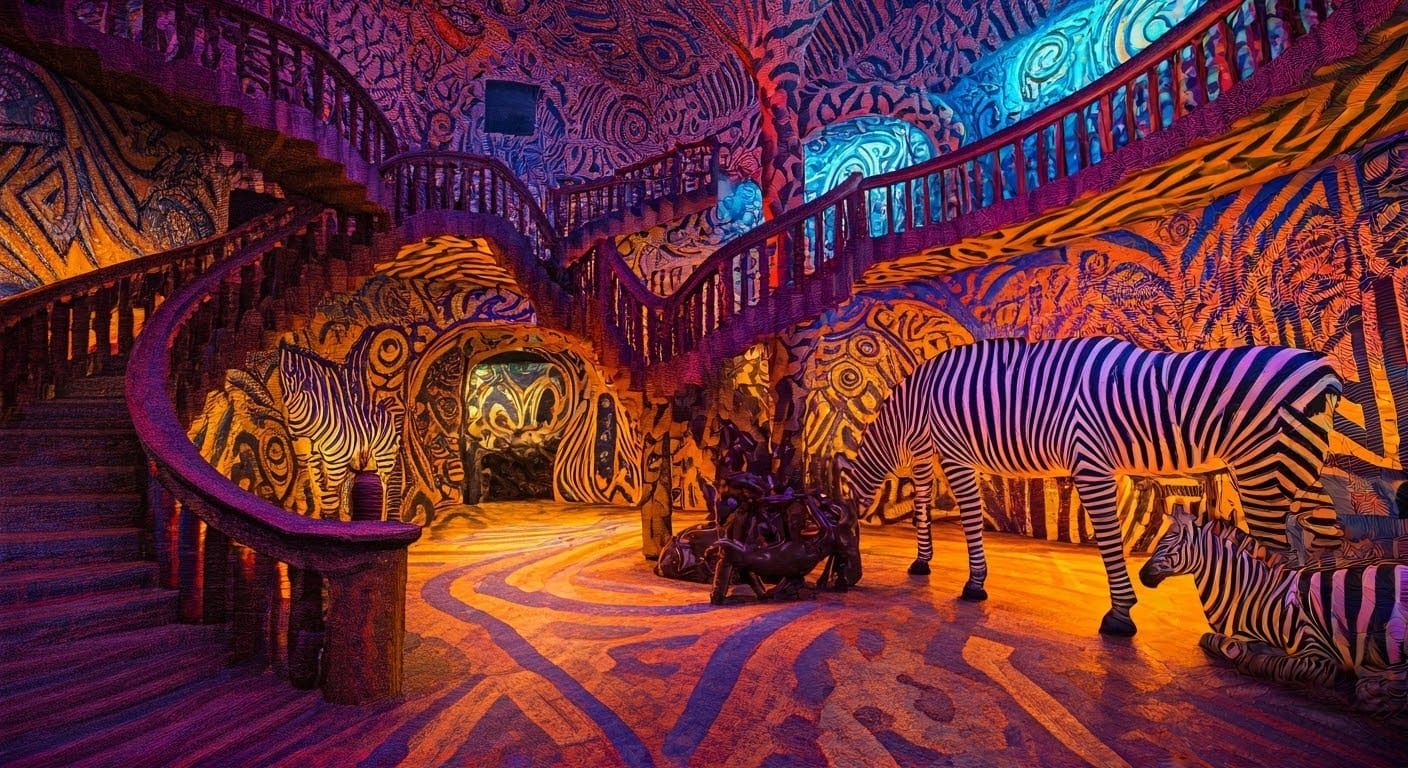 Surreal Zebra Wonderland in Vibrant, Dreamlike Style