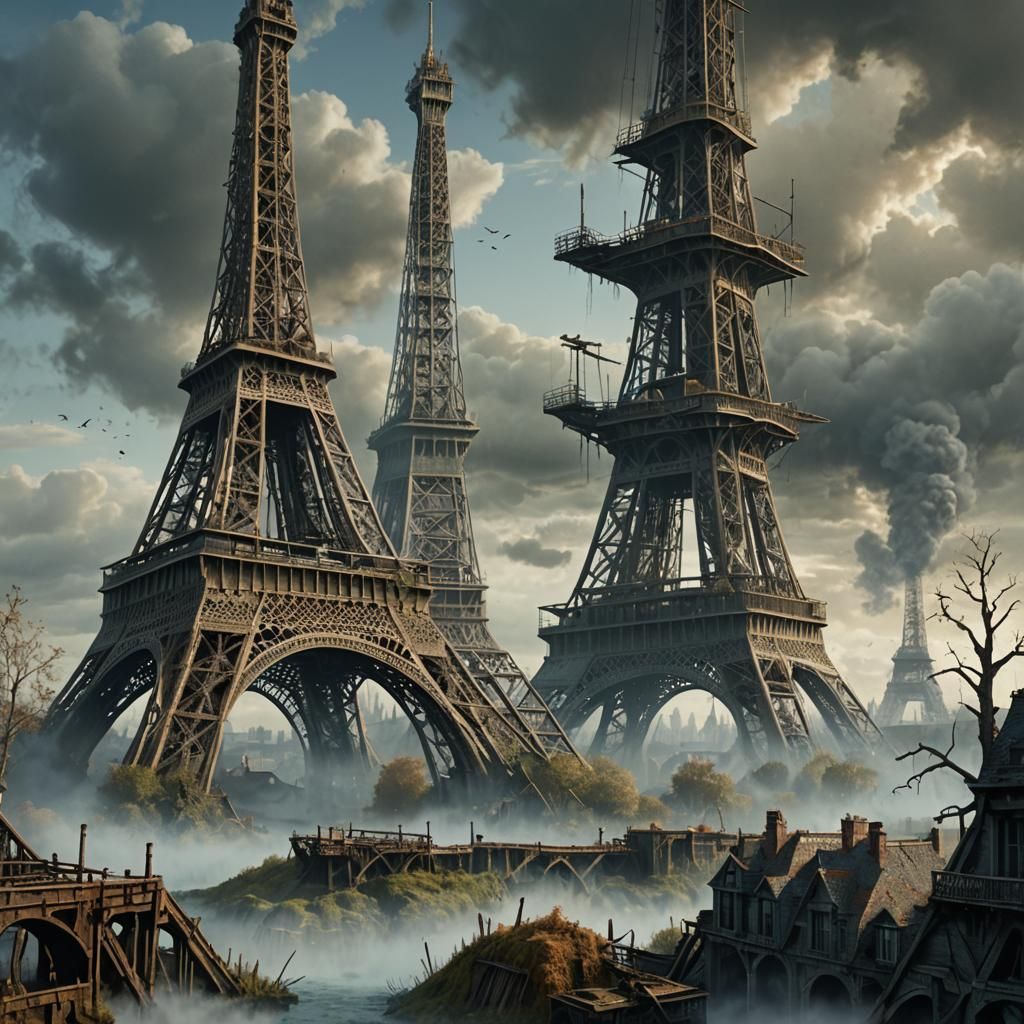Shrek Unleashes Chaos on the Eiffel Tower in a Fantasy Art M...