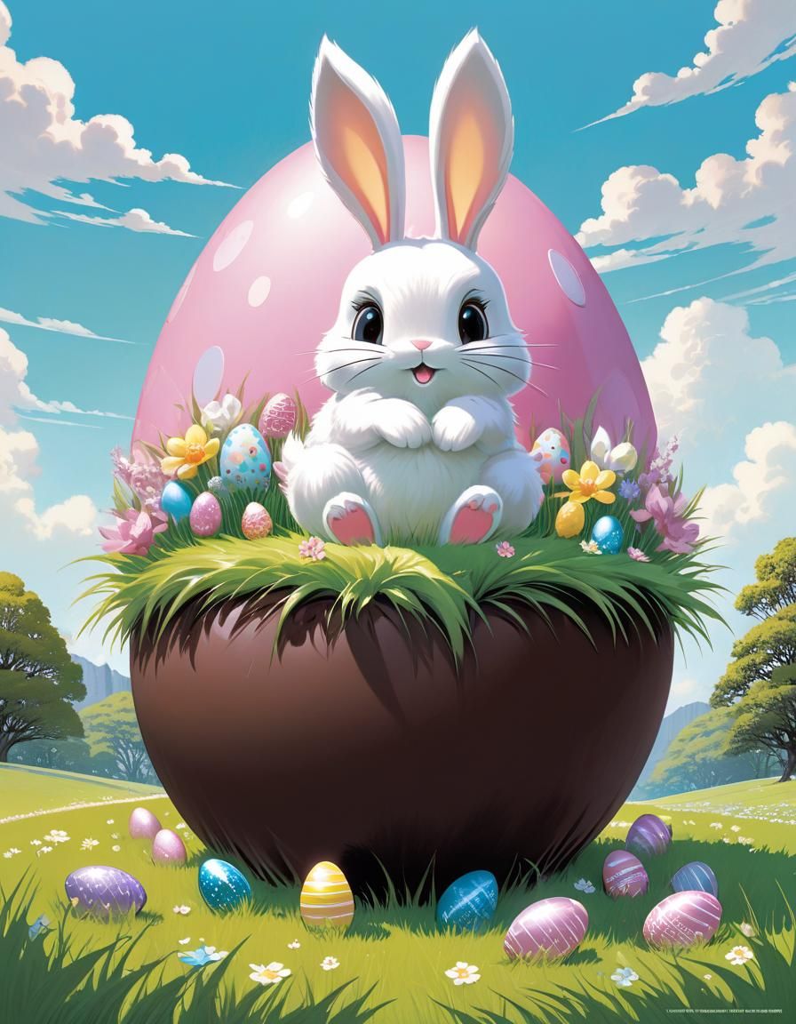 Spring Bunny in Whimsical Comic Book Art Style