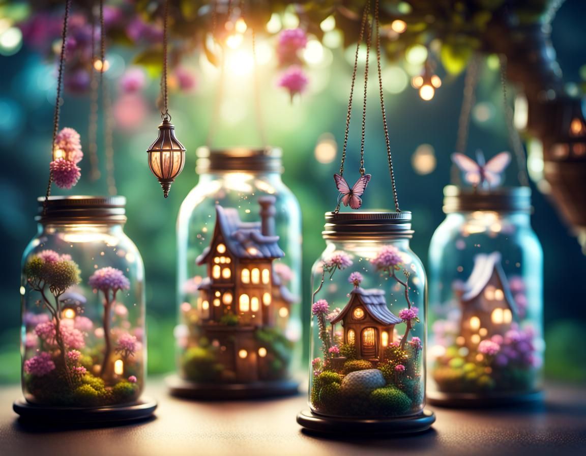 Whimsical Glass Wonders Amidst Blossoming Canopy