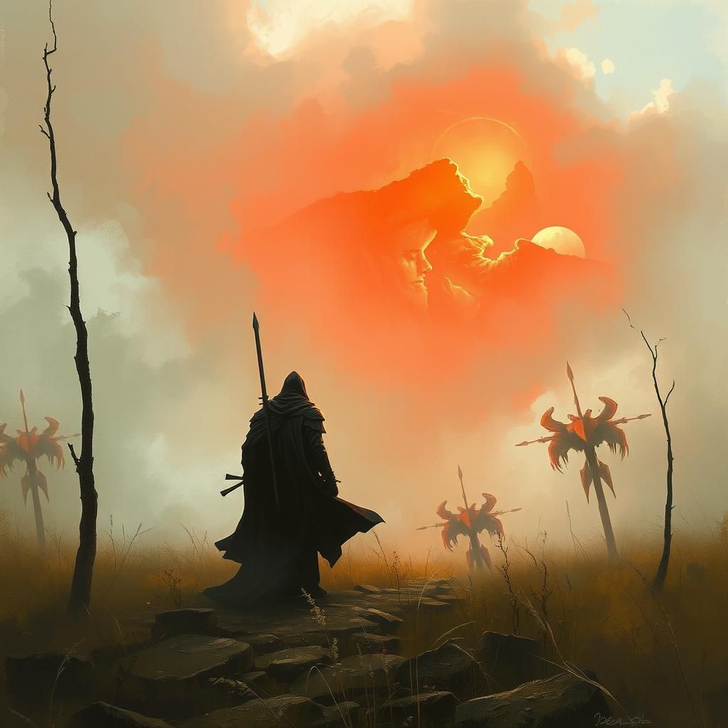 Foschia nella steppa al tramonto