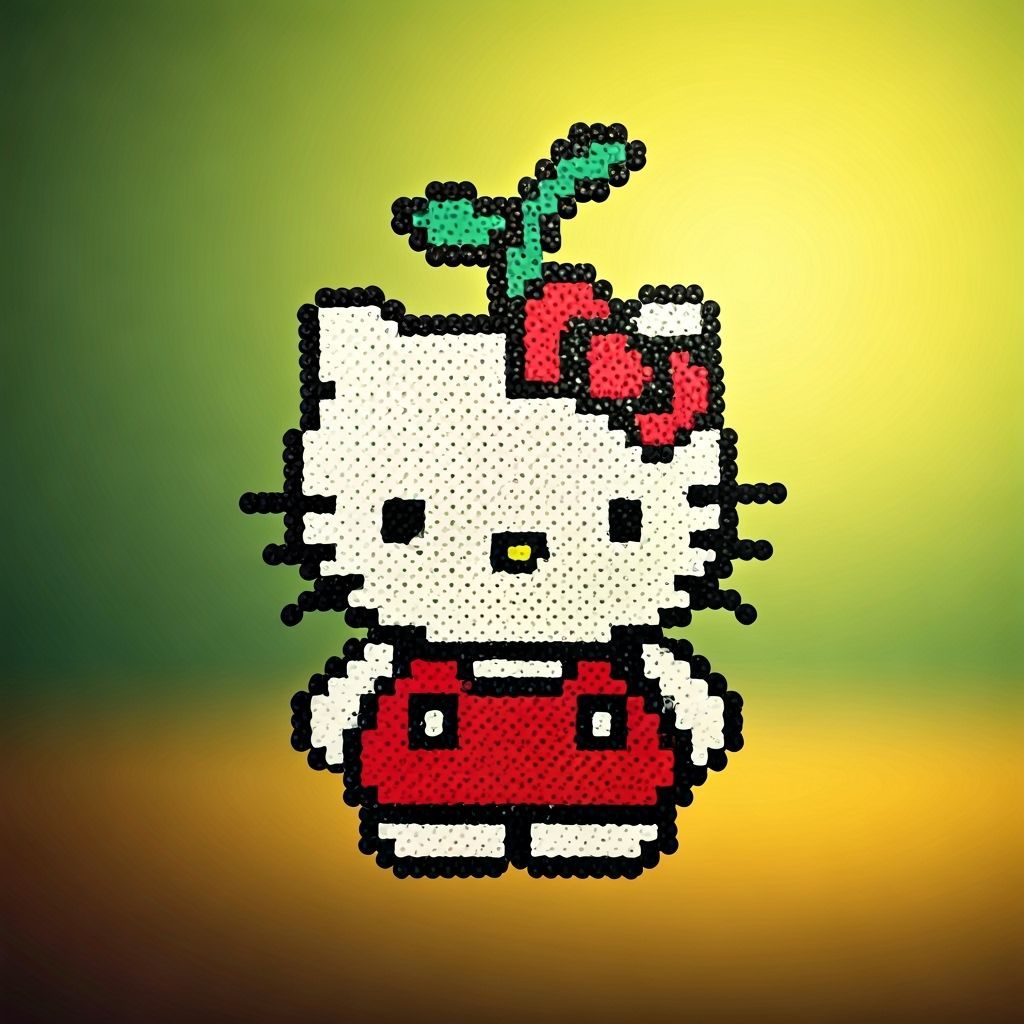 Hello Kitty as a Red Cherry in Pixel Art Style