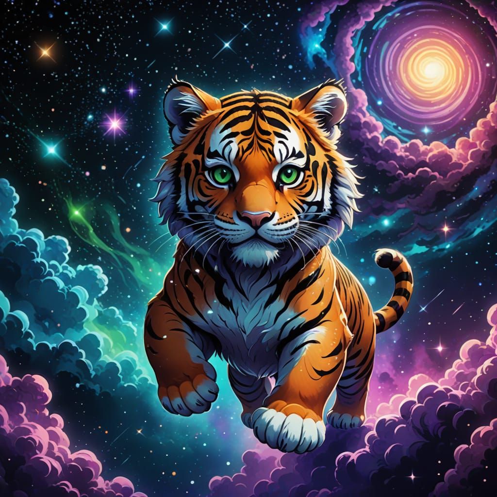 Vibrant Cosmic Tiger in Cel-Shaded Glory