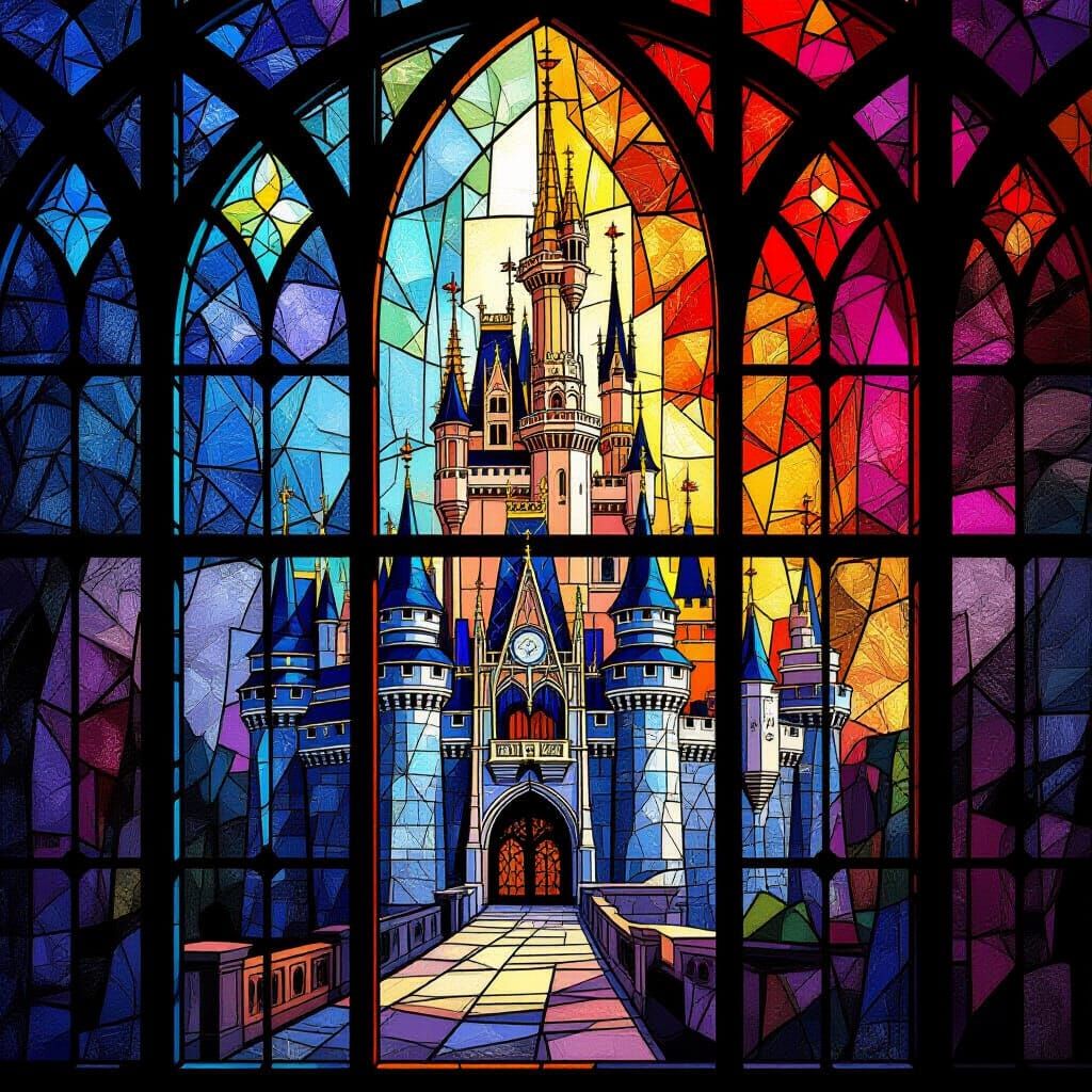 Crystal Castle in Stained Glass, Cubist Style