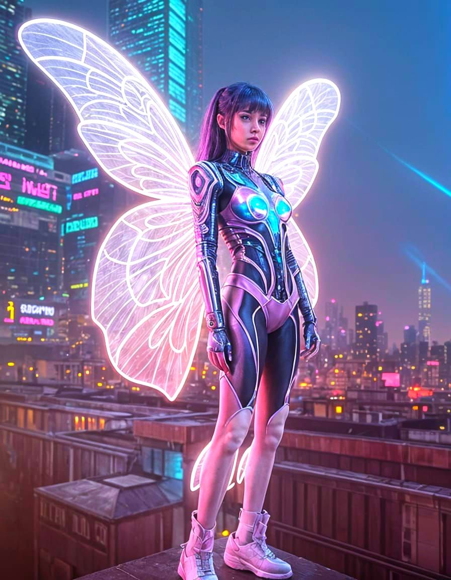 Cyberpunk Fairy in a Neon Dreamscape