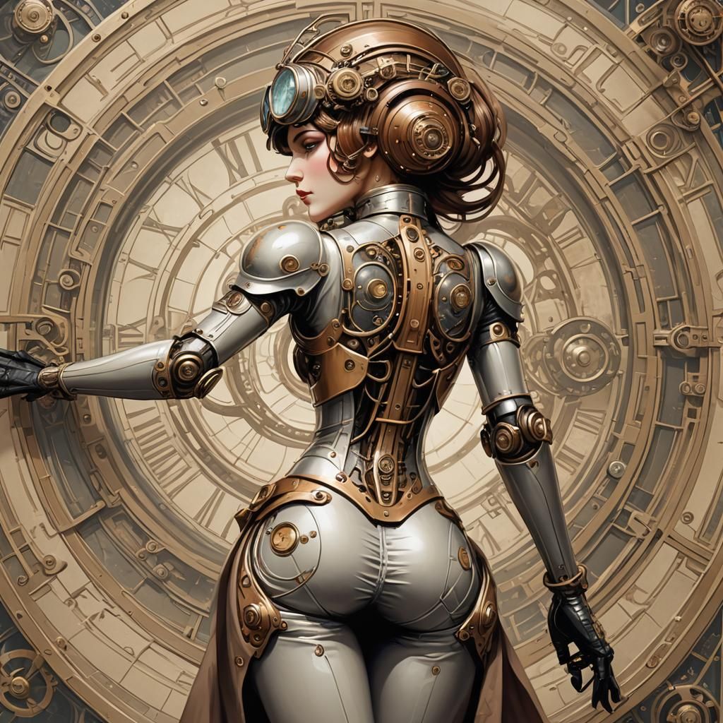 Steampunk Android Goddess in Art Deco Splendor