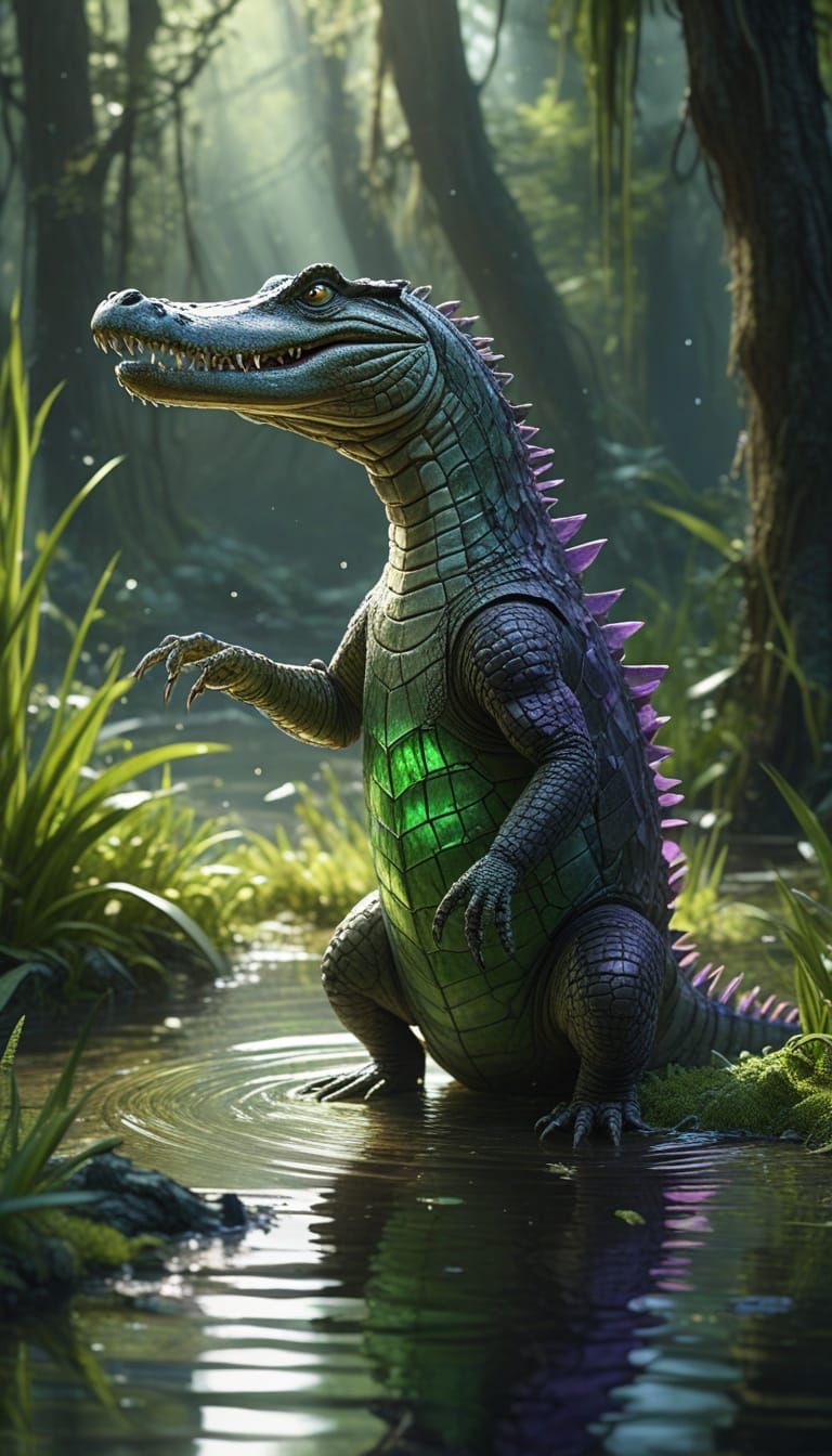 Crocodile in Glass Dress Dancing in Swamp