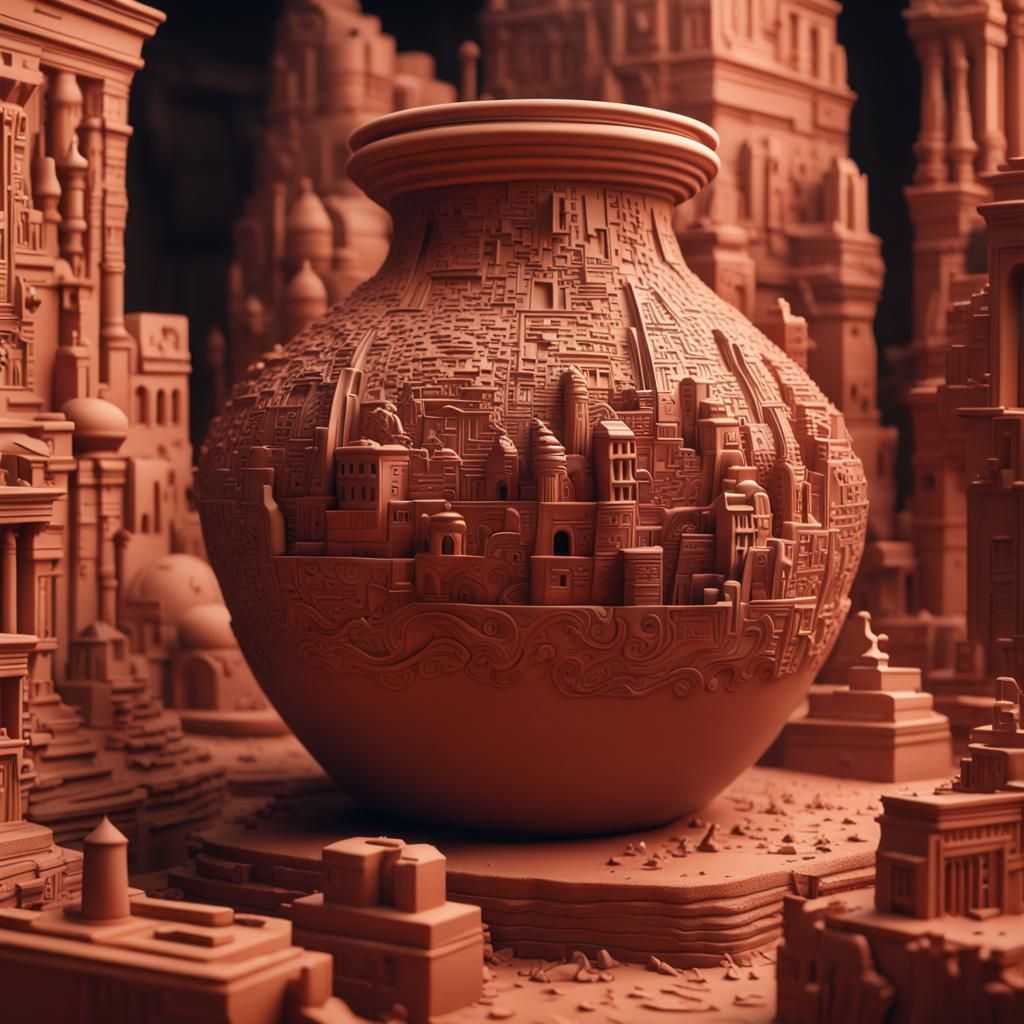 Hyperrealistic City Vase with Cinematic Composition
