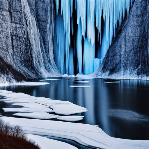 Breathtaking Waterfalls in Glassy Frozen Landscape