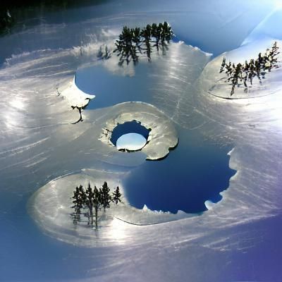 Serene Winter Landscape: A Sky View of Frozen Ice Circles on...