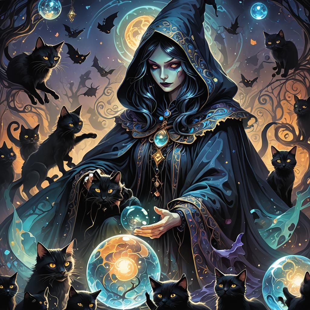 Mystical Witch Weaves Kaleidoscopic Spell