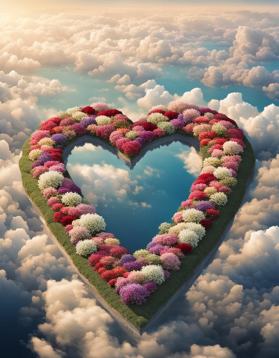 Vibrant Floral Heart Ascends to Heaven