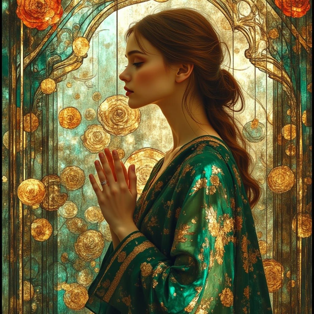 Ethereal Woman in Stained Glass Mosaic