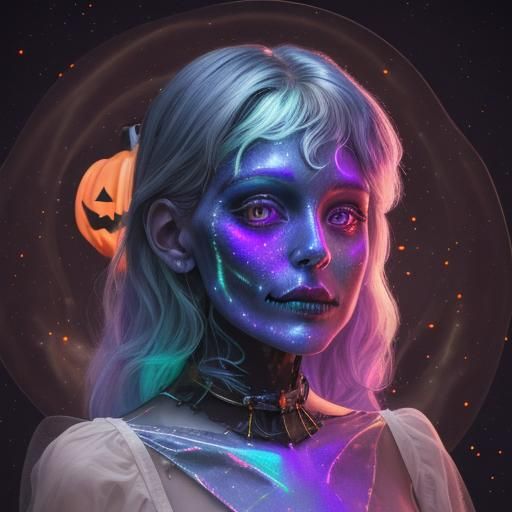 Cosmic Halloween Celebration in Vibrant Mixed Media