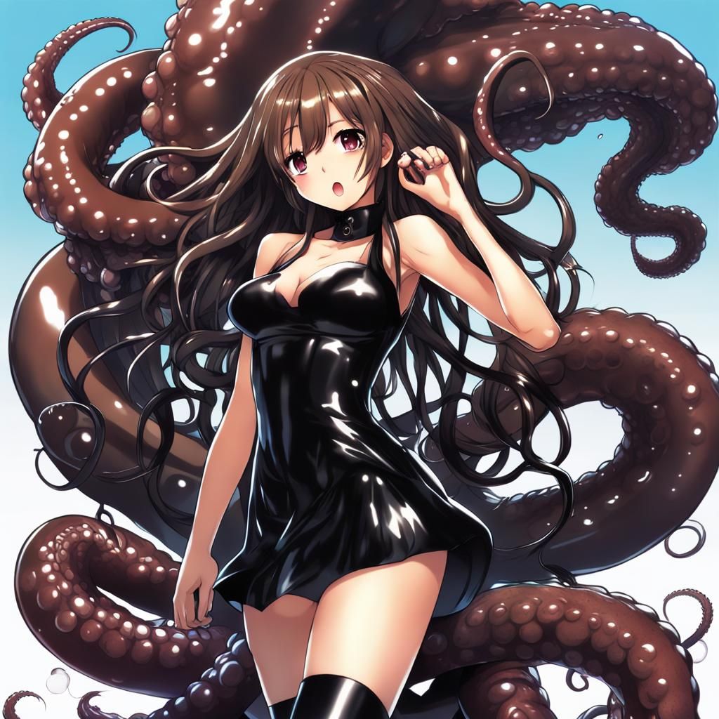 Surreal Fantasy Woman in Dark Latex Attire Entices with Tent...