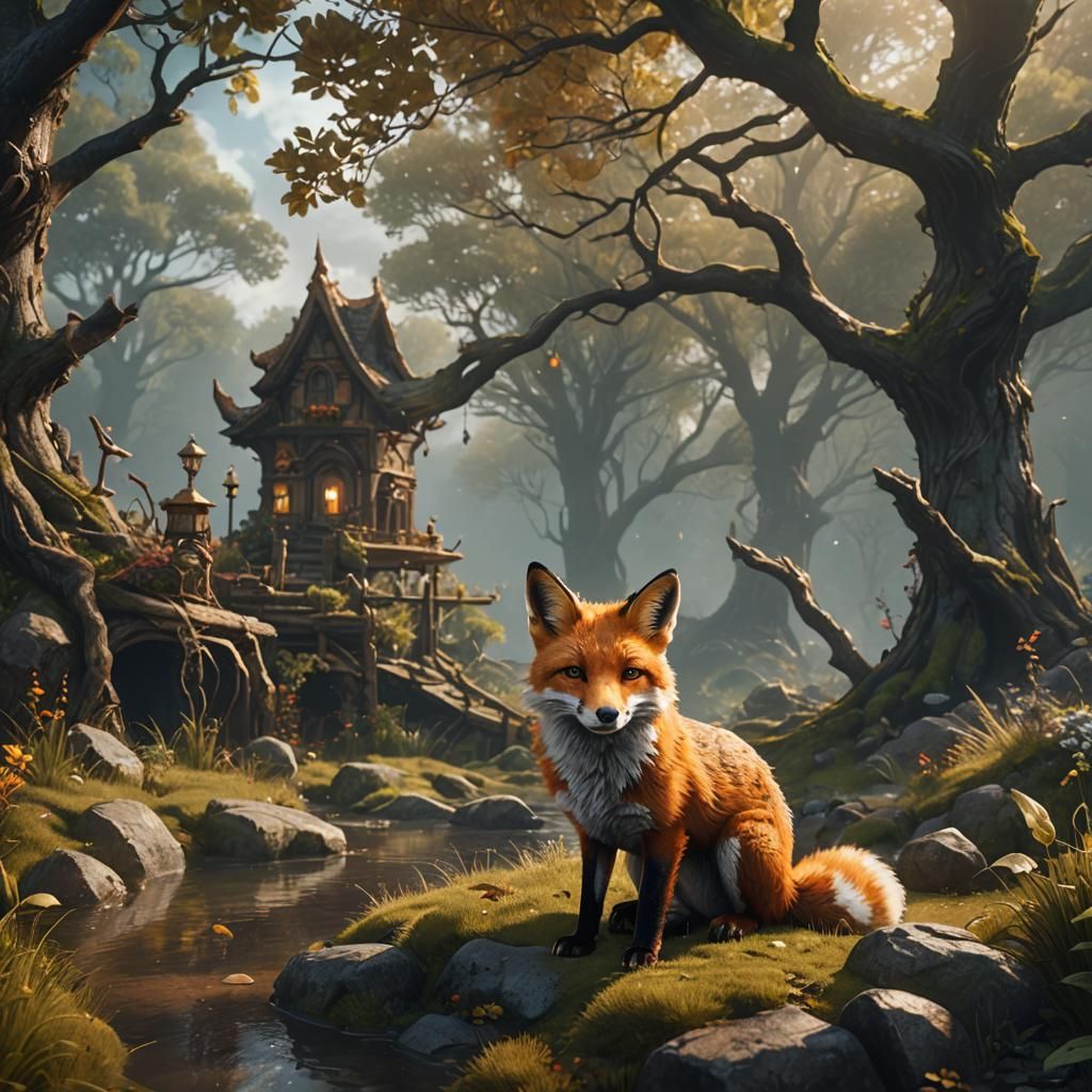 Fantastical Fox Admires Tiny Hadgehod Under Cloudy Skies in....