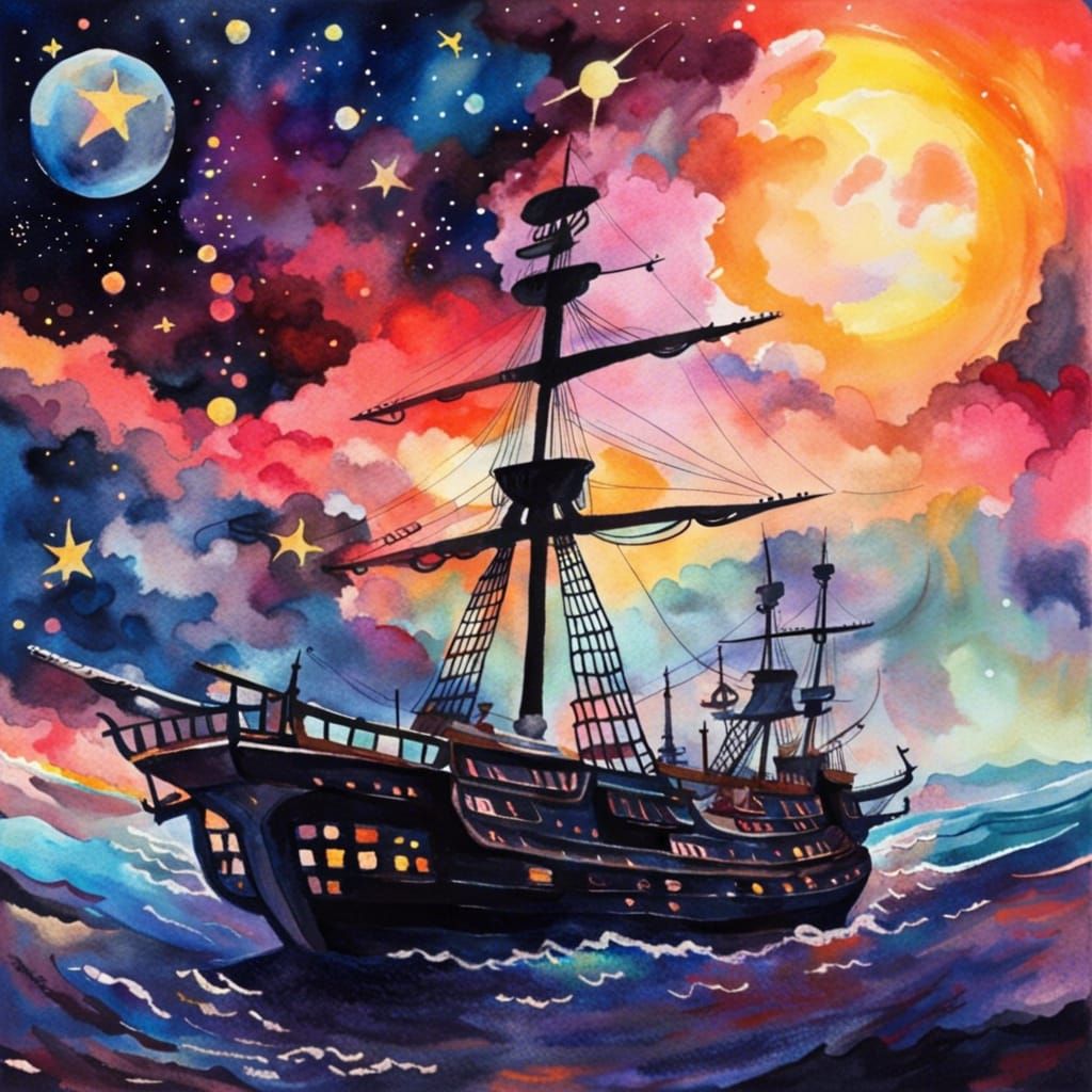 Epic Space Pirate Expedition in Cosmic Impressionist Masterp...