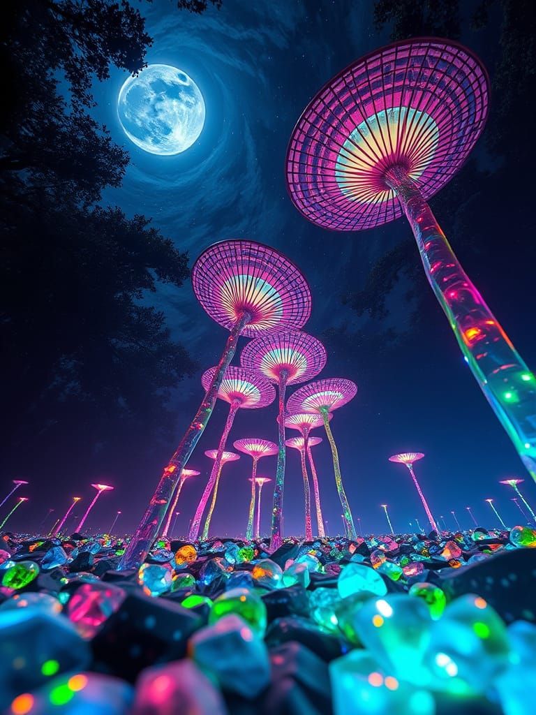 Neon Lit Flowers Reach for Infinite Space