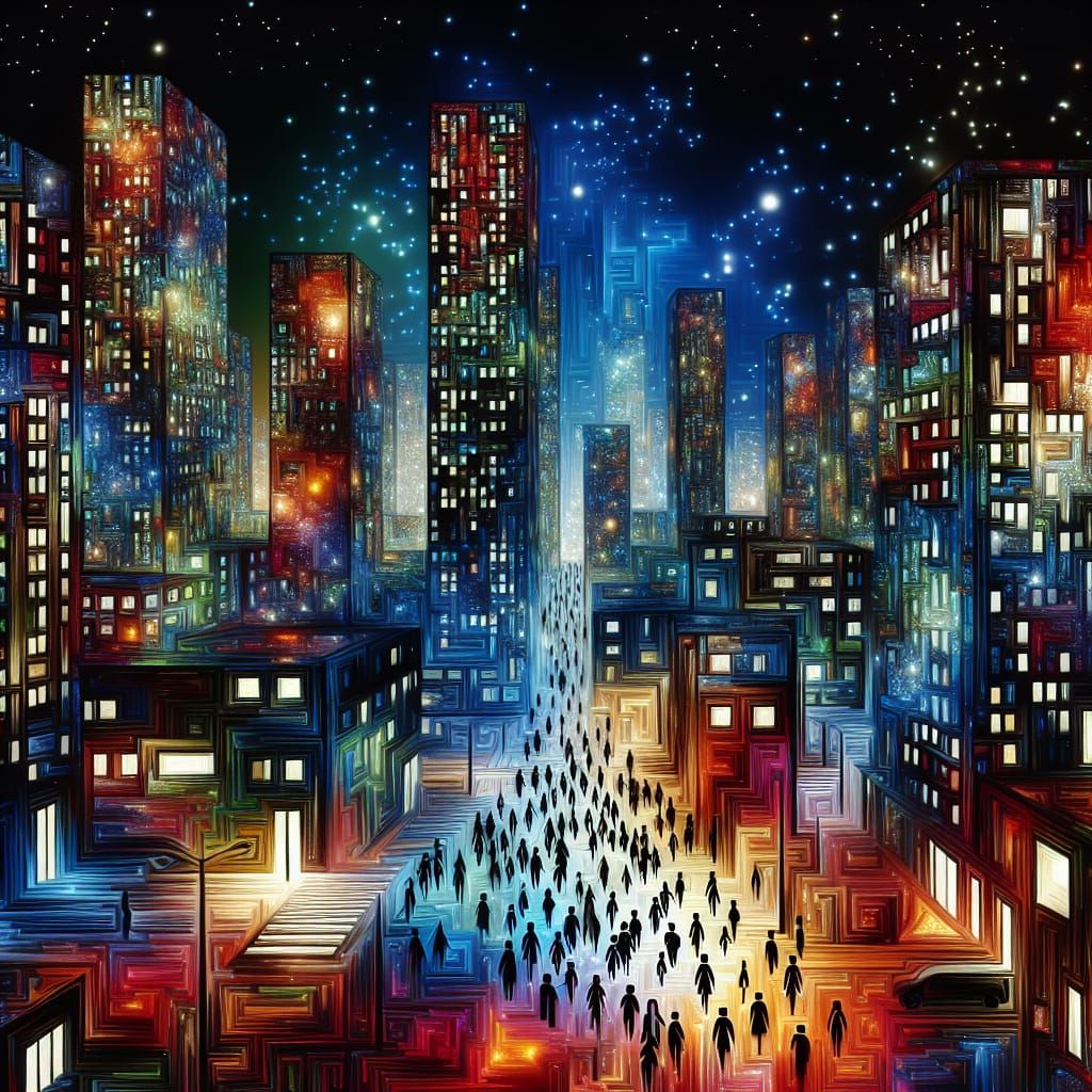 Urban Cosmic Harmony in a Neon Metropolis