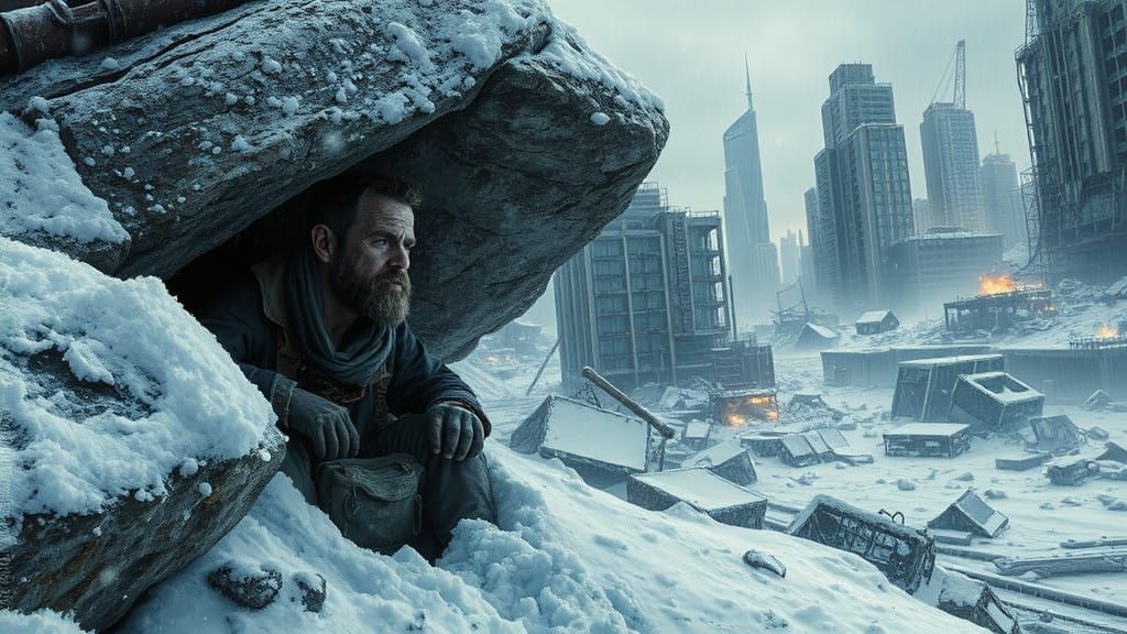 Post-Apocalyptic Survivor Shelters from Blizzard