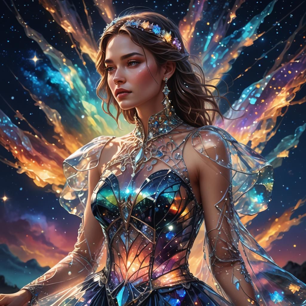 Ethereal Goddess in Vibrant Glass Attire