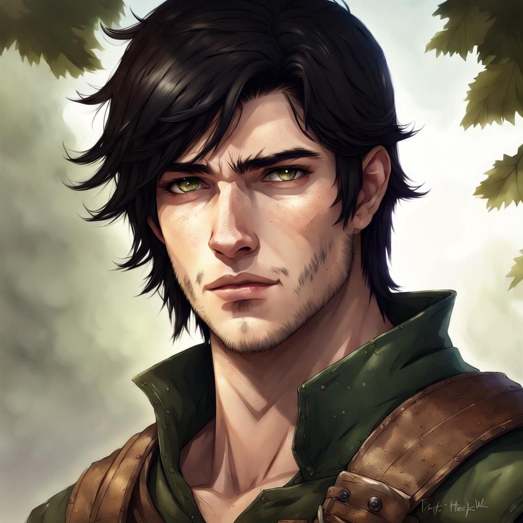 Semi-Realistic Portrait of a Ranger with Hazel Eyes and Frec...