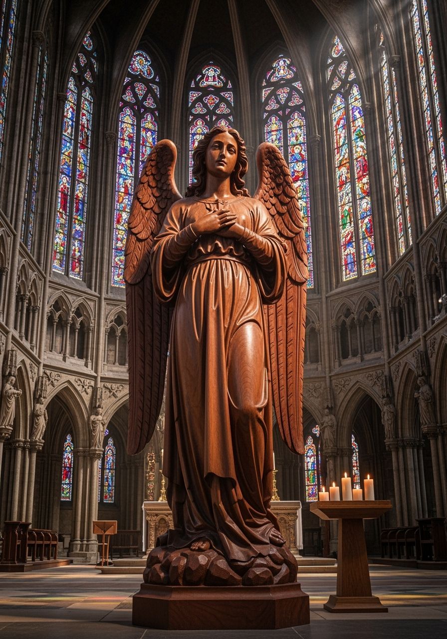 Majestic Wooden Angel Statue in Cathedral