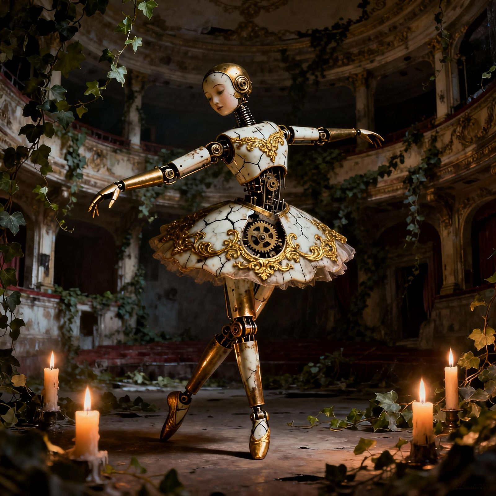 Victorian Brass Automaton Ballerina in Opera House