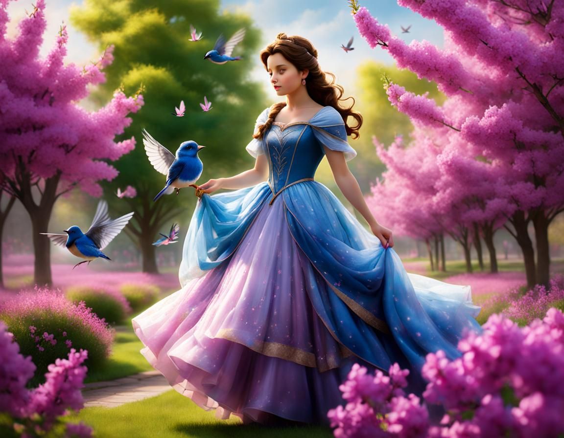 Princess Belle in Enchanting Bluebird Scene