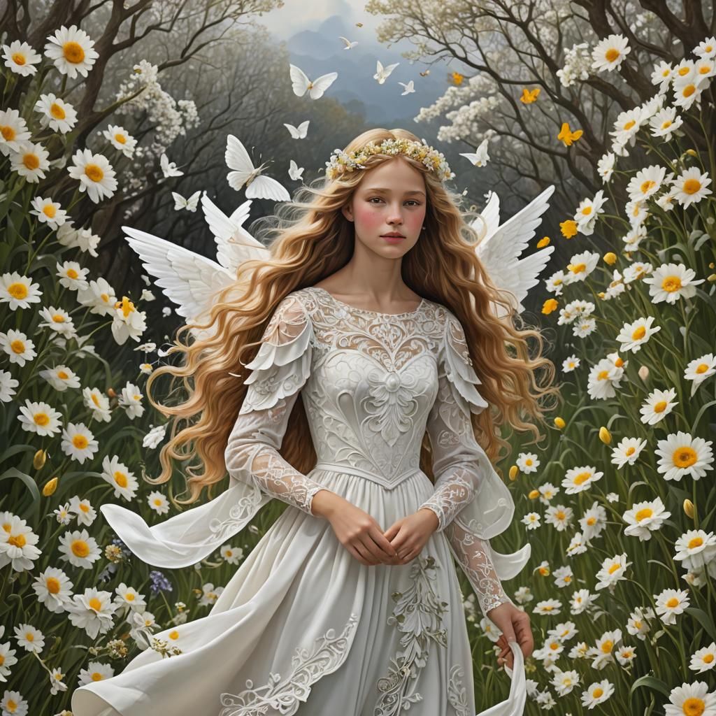 Angel in Dandelion Field Digital Painting