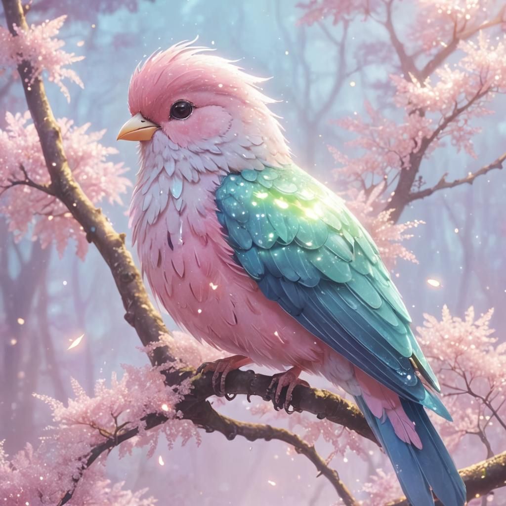 Whimsical Anime Bird in Enchanted Forest