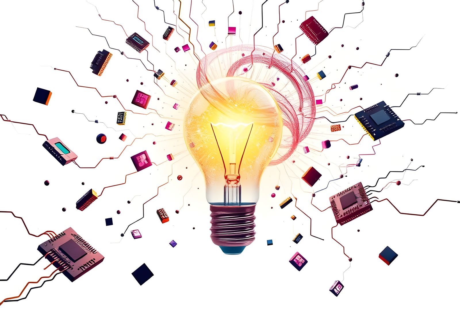 Innovative Concept Art with Glowing Light Bulb and Tech Icon...