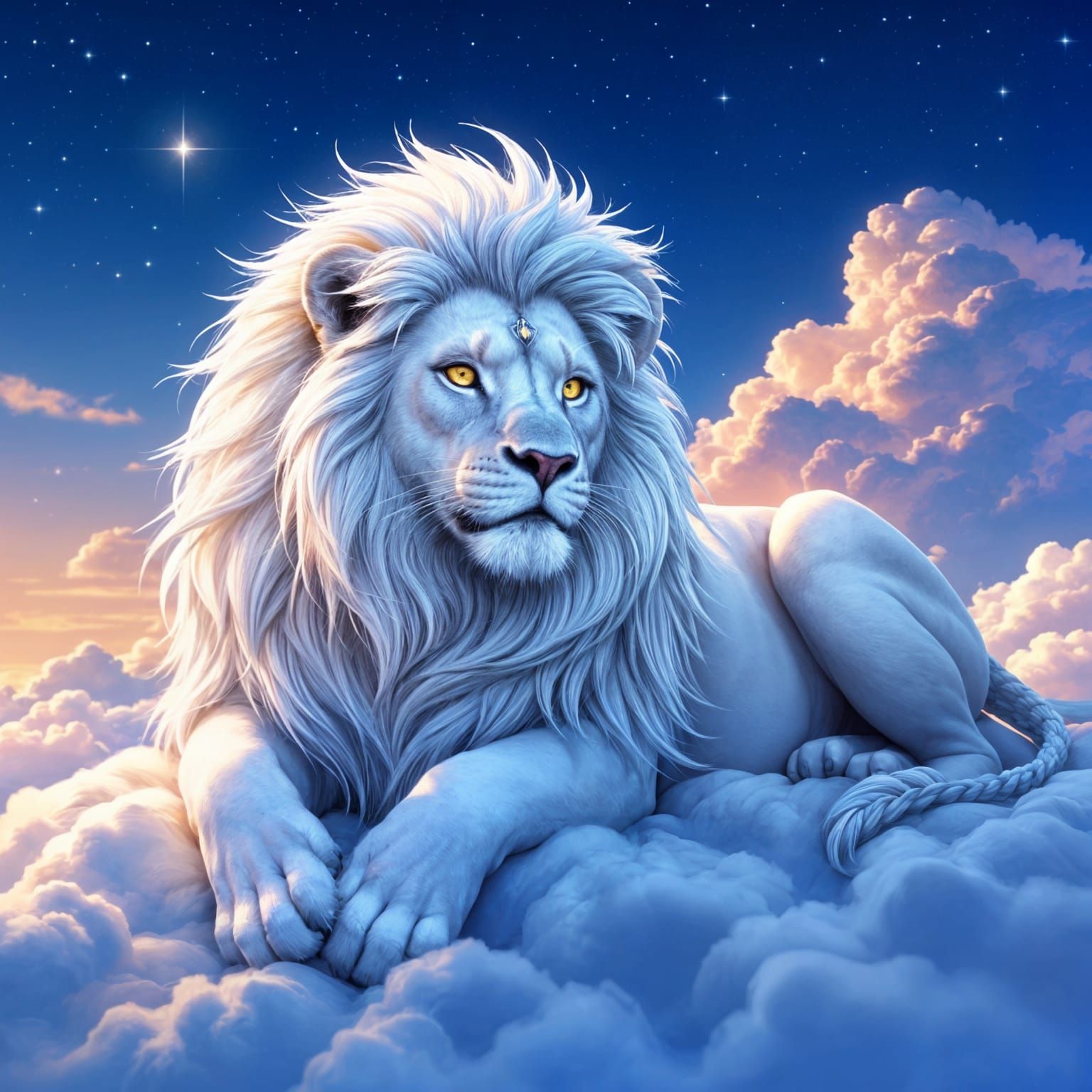 Celestial Braided Lion in Anime-Fantasy Style