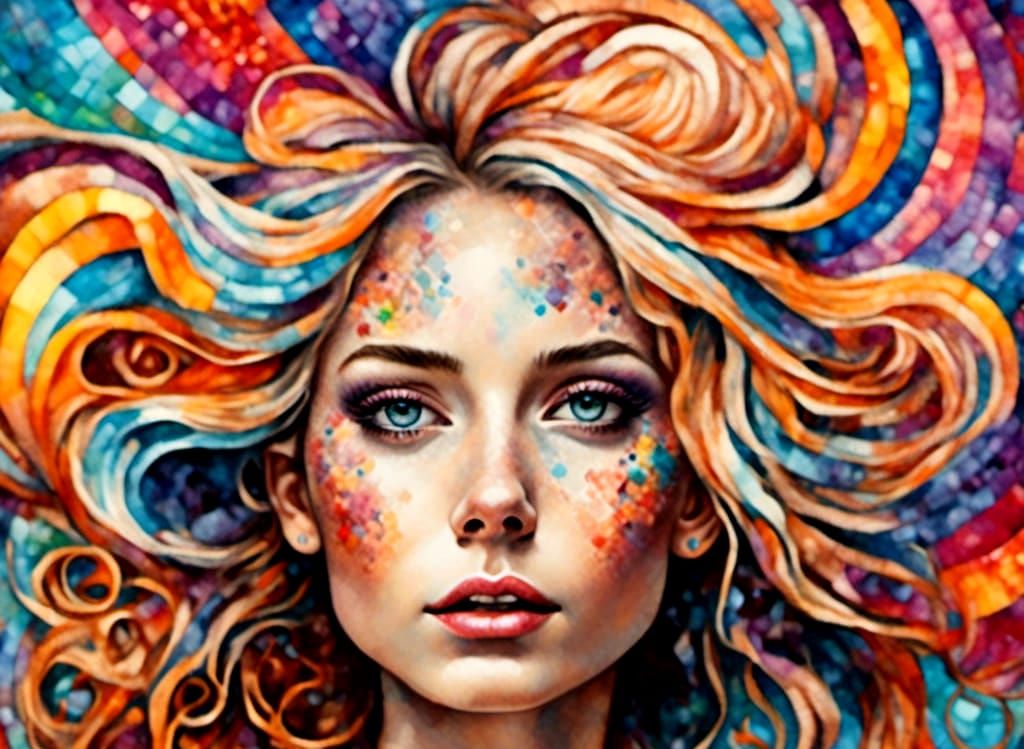 Serene girl with multicolored background