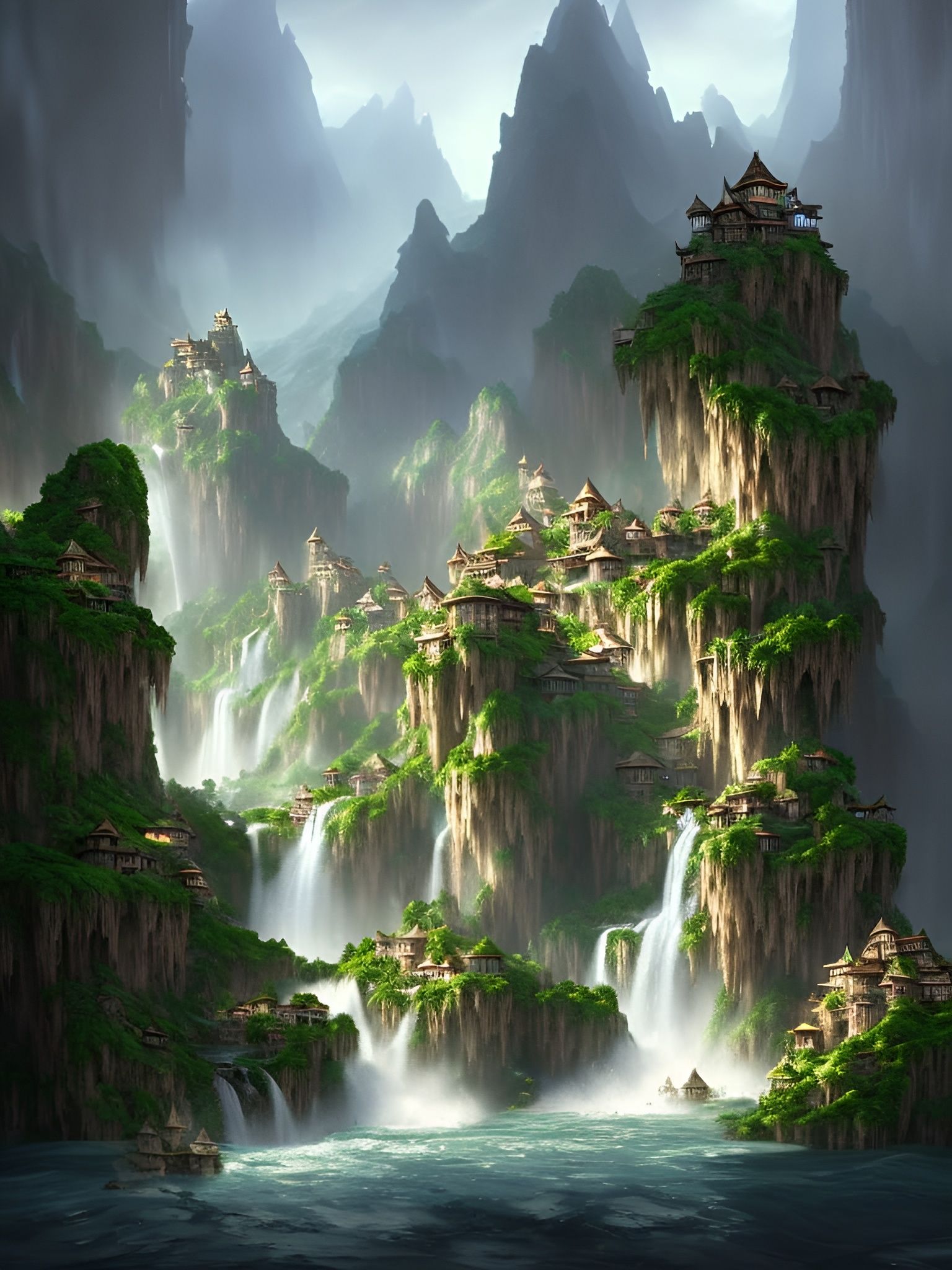 medieval waterfall village