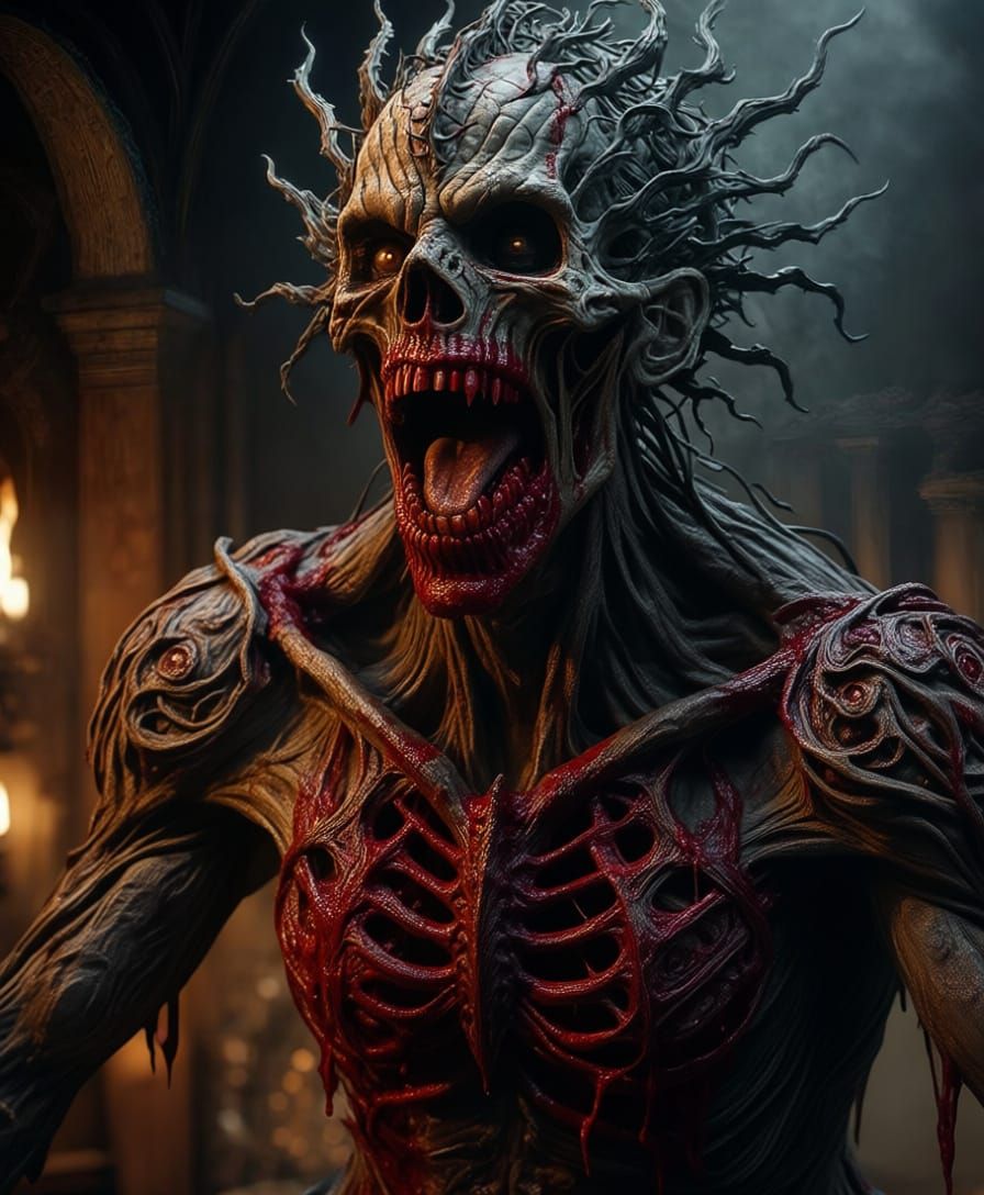 Hyperrealistic Ghastly Spirit in Ethereal Ominous Scene