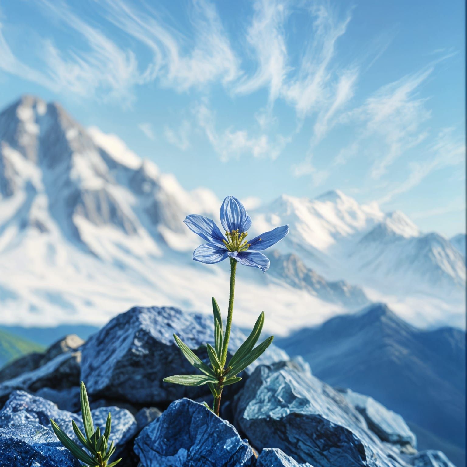 Crystal Gentian Flower: Gouache Impressionist Masterpiece