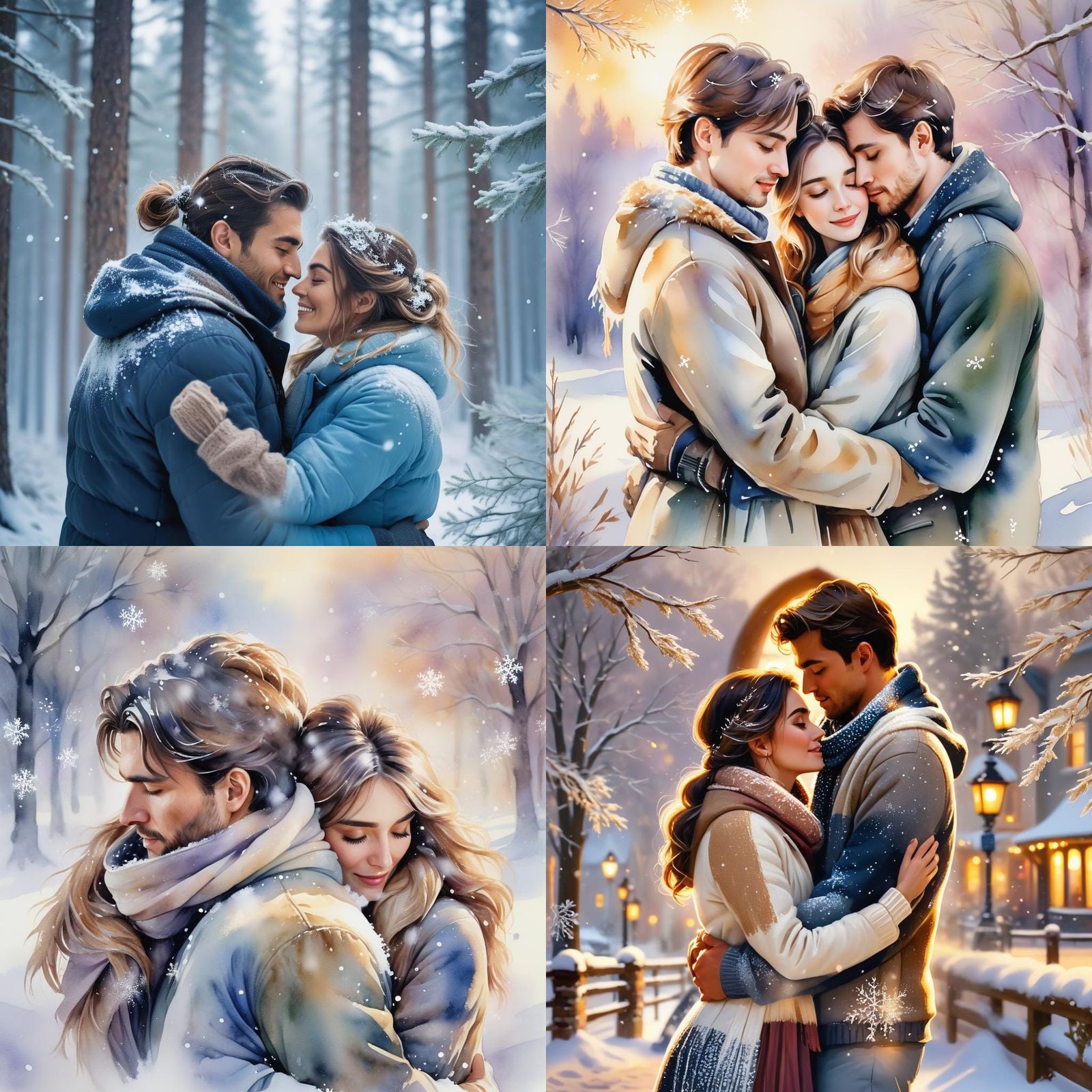 Romantic Winter Scene in Snowy Landscape